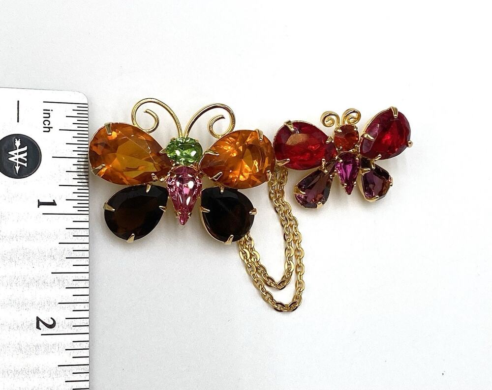 Joan Rivers Butterfly Chatelaine Pins Swarovski Crystals 2 Brooch w/ Chain